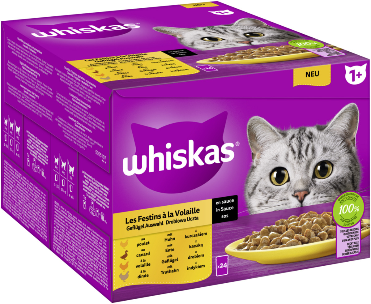 Bild 2 von WHISKAS Portionsbeutel Multipack Vorratspack 1+ Geflügel Auswahl in Sauce 24 x 85g