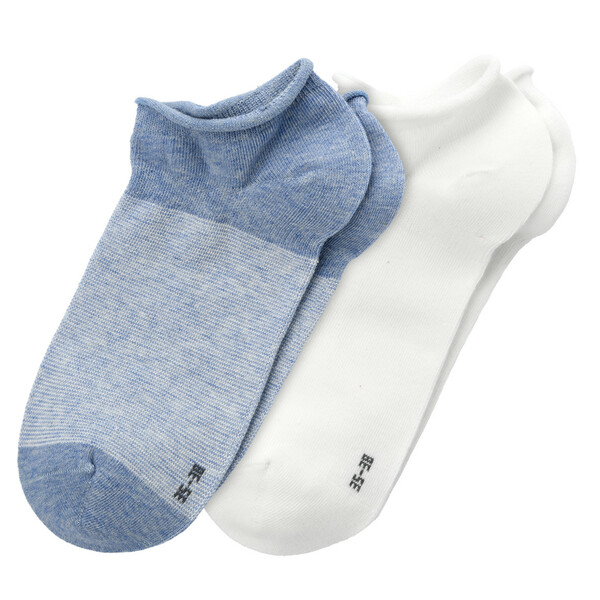 Bild 1 von 2 Paar Damen Sneaker-Socken mit Rollbündchen HELLBLAU / WEISS