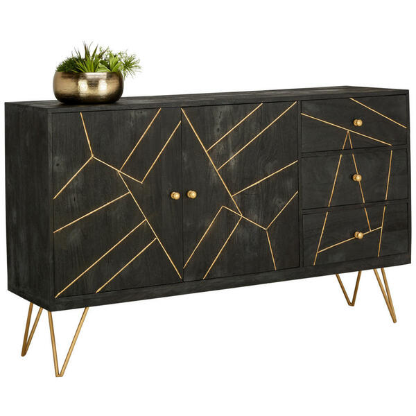 Bild 1 von Ambia Home SIDEBOARD Akazie massiv lackiert, gebeizt, sandgestrahlt Schwarz, Gold