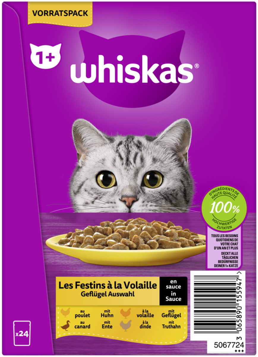 Bild 3 von WHISKAS Portionsbeutel Multipack Vorratspack 1+ Geflügel Auswahl in Sauce 24 x 85g