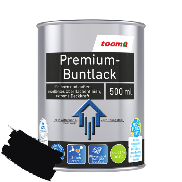 Bild 1 von toom Premium-Buntlack seidenmatt tiefschwarz 500 ml