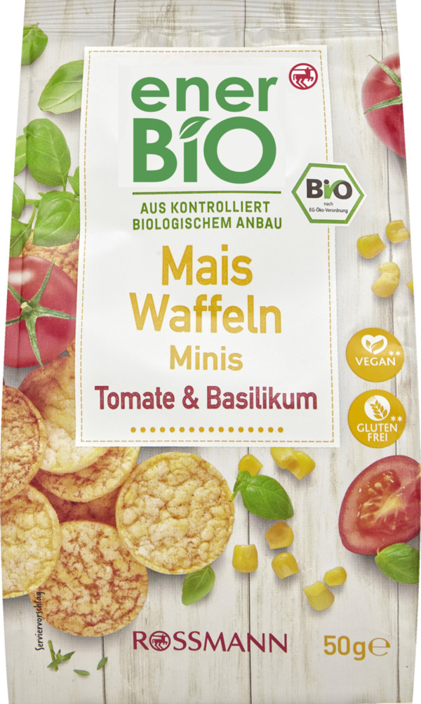 Bild 1 von enerBiO Mais Waffeln Mini Tomate & Basilikum 1.98 EUR/100 g