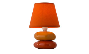 Tischlampe orange m. Keramikfuß, Stoffschirm