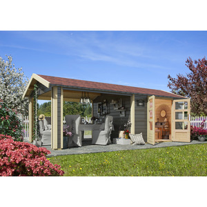 Gartenhaus 'Mylau 7' mit Anbaudach 600 x 250 x 304 cm terragrau