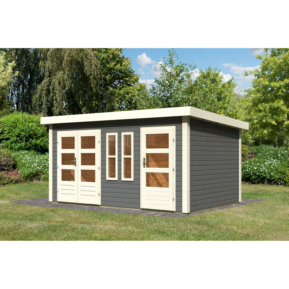 Bild 1 von Karibu Gartenhaus 'Flehingen 2' terragrau 458 x 302 x 228 cm