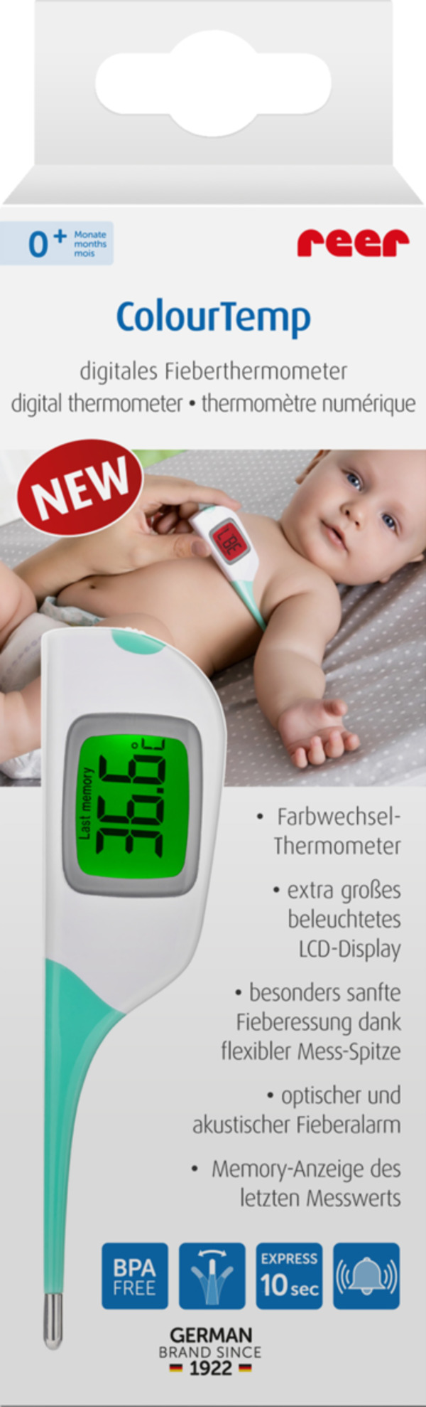 Bild 1 von reer digitales Fieberthermometer ColourTemp mint/weiß