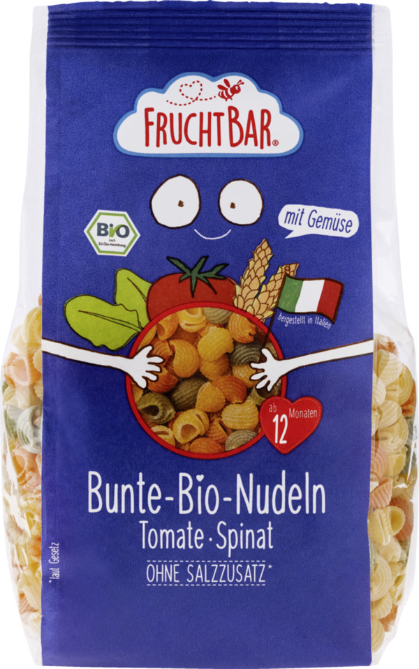 Bild 1 von FruchtBar Bunte Bio-Nudeln Tomate Spinat 6.63 EUR/1 kg