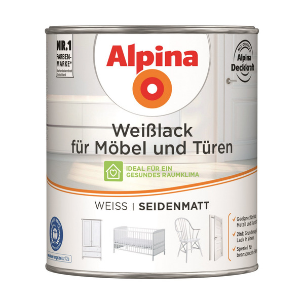 Bild 1 von Alpina Weißlack für Möbel und Türen seidenmatt 750 ml