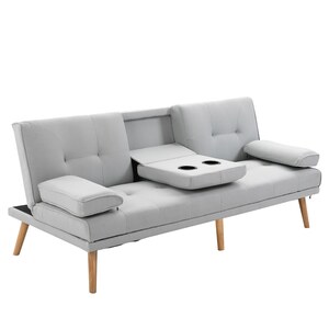 HOMCOM Schlafsofa als 3-Sitzer hellgrau, natur   Sofabett Schlafcouch Fernsehcouch Polstermöbel