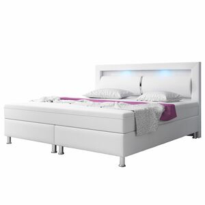 Boxspringbett Milano 180x200 Kunstleder Weiss TYP 6 mit intergriertem Topper