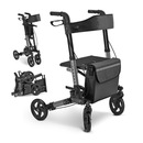 Bild 1 von Juskys Aluminium Rollator Vital schwarz klappbar, leicht   Sitz, Tasche, Bremse & Gehstock-Halterung