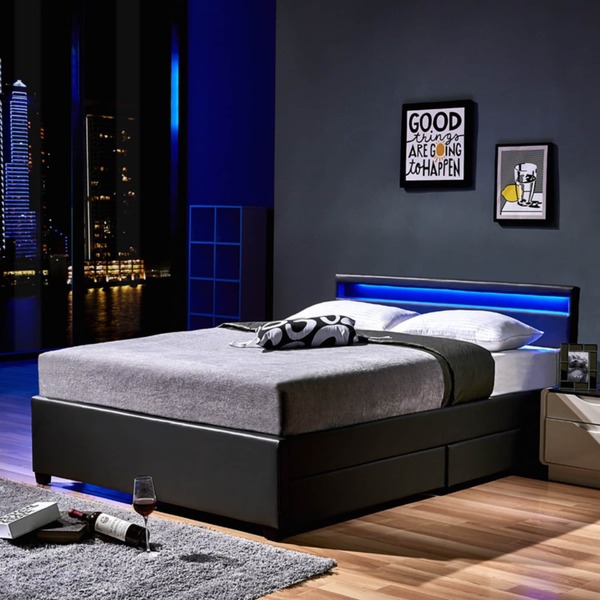 Bild 1 von Home Deluxe LED Bett Nube mit Schubladen 140x200 Dunkelgrau