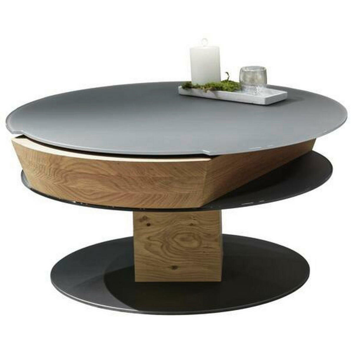 Bild 1 von Voglauer Couchtisch wildeiche furniert, mehrschichtige massivholzplatte (tischlerplatte) rund anthrazit, eichefarben, hellgrau , V-Montana , Holz, Glas , 35.5-71.5x80x80 cm , geölt,satiniert,Echthol