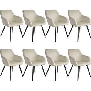 8er Set Stuhl Marilyn Samtoptik, schwarze Stuhlbeine schwarz/crème