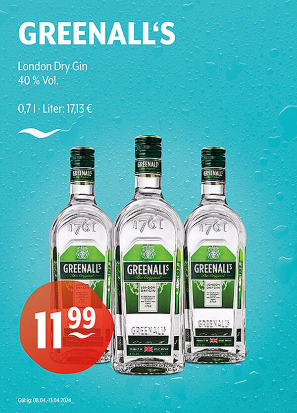 Bild 1 von GREENALL'S London Dry Gin
40 % Vol.