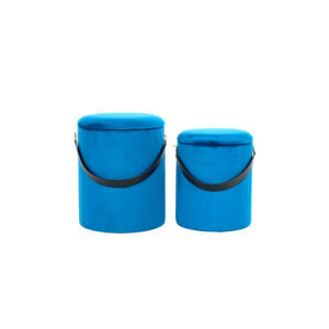 XXXLutz Hockerset blau, schwarz , 3Wuaz , Kunststoff, Textil , 35 cm , Samt , 005937056602