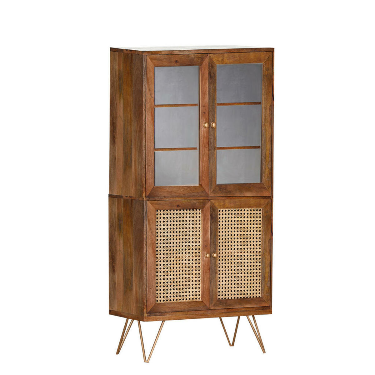 Bild 1 von VITRINE Mangoholz massiv Braun, Goldfarben