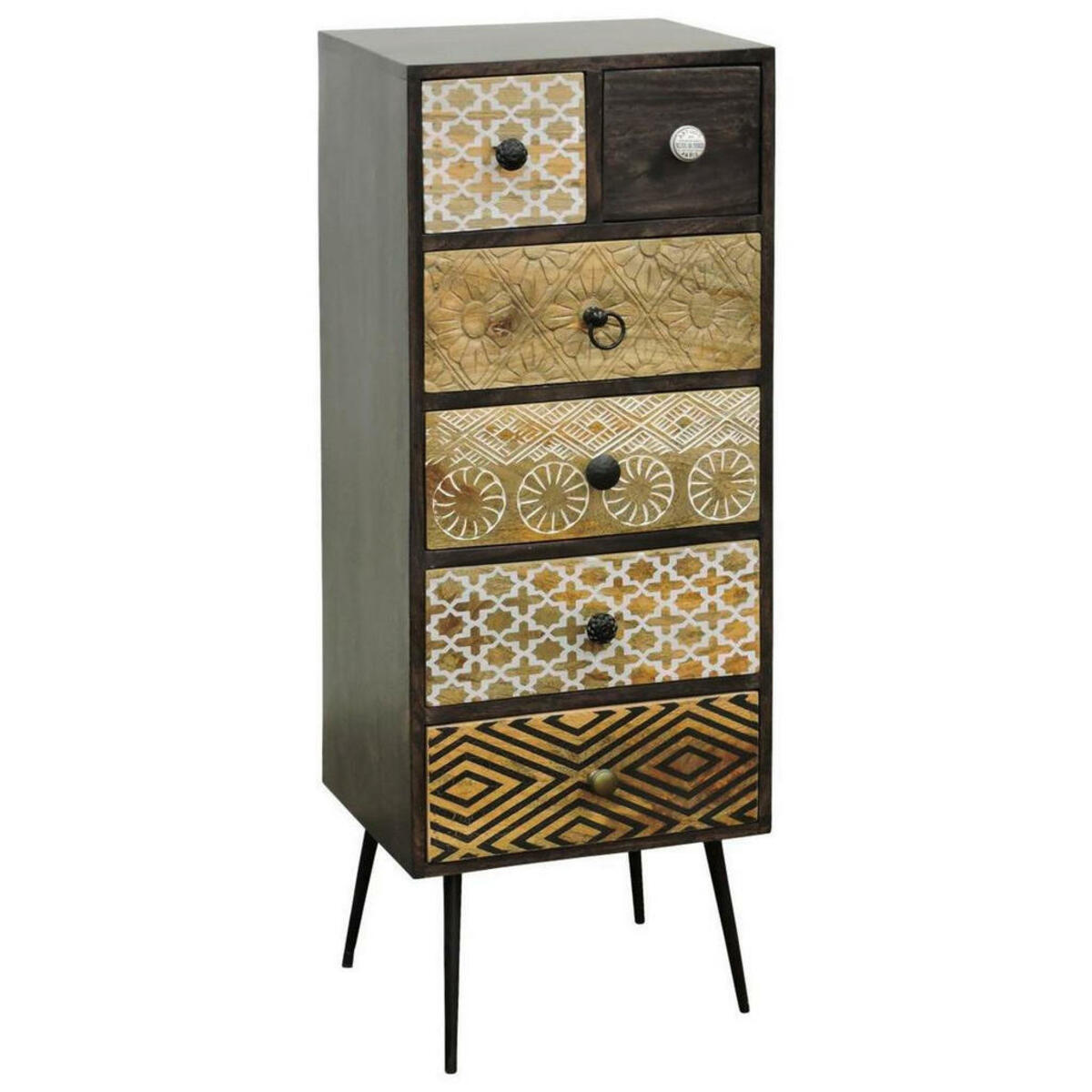 Bild 1 von Landscape Kommode mangoholz massiv multicolor, dunkelbraun , Tamani , Holz, Metall , 6 Schubladen , 40x108x35 cm , poliert,lackiert,lackiert,Echtholz , Beimöbel erhältlich , 000377007302