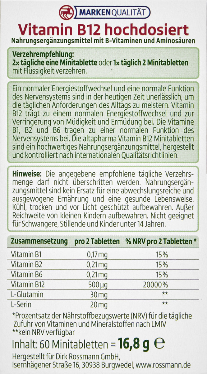 Bild 3 von altapharma Vitamin B12 hochdosiert 60 Minitabletten