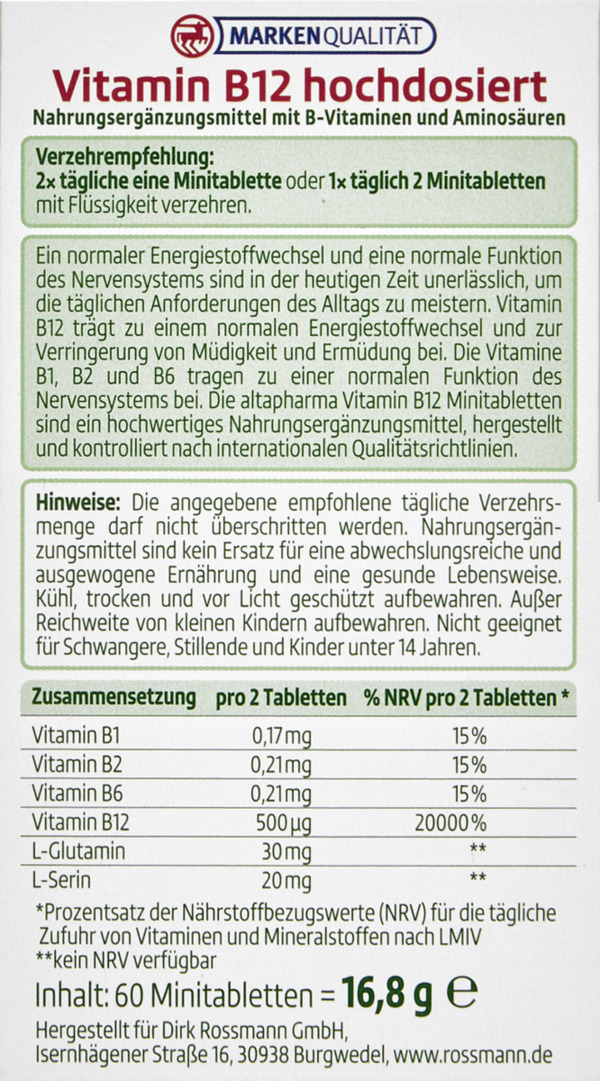 Bild 3 von altapharma Vitamin B12 hochdosiert 60 Minitabletten