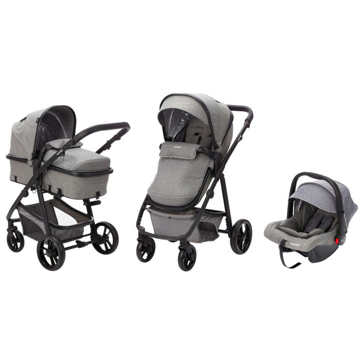 Bild 1 von My Baby Lou Kinderwagenset dublin hellgrau , Dublin , Metall , 64x101x91 cm , matt,matt , Feststellbremse, Federung, 5-Punkte-Gurt, für Babyschale geeignet, Griff in Lederoptik,Feststellbremse, Fede