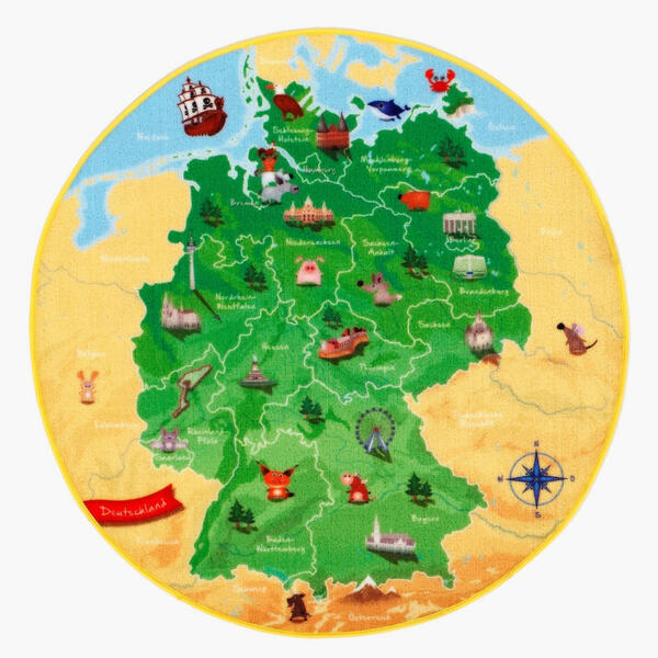 Bild 1 von XXXLutz KINDERTEPPICH Gelb, Grün , De-Map , Textil , Weltkarte , für Fußbodenheizung geeignet, rutschfest , 007807035583