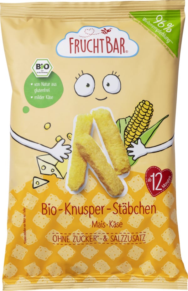Bild 1 von FruchtBar Bio Knusper-Stäbchen Mais-Käse