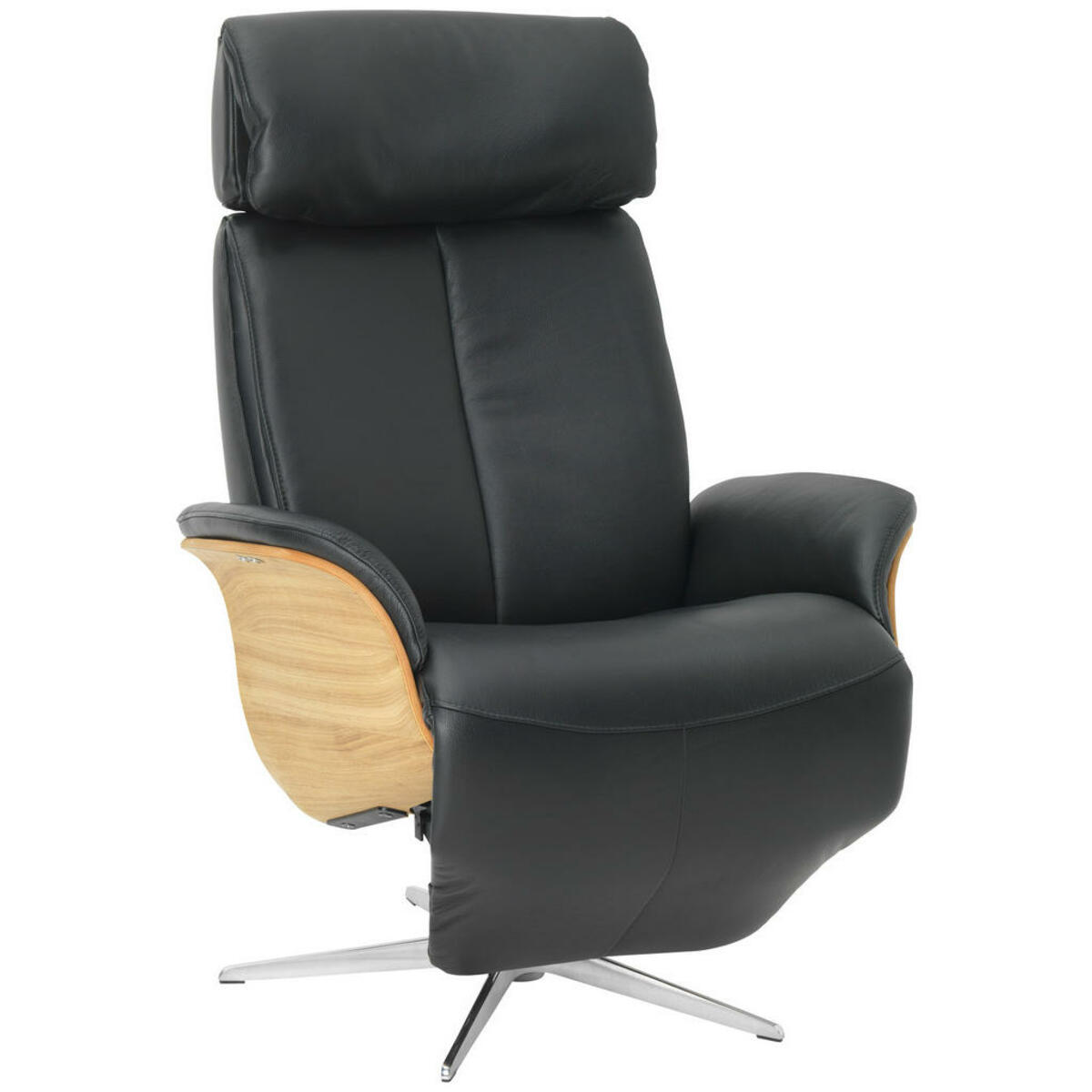 Bild 1 von Welnova RELAXSESSEL Echtleder Relaxfunktion, Kopfteilverstellung, Fußteilverstellung , Balance 7602 -Exklusiv- , Schwarz , Holz , Eiche , Schichtholz , 80x112x121 cm , pigmentiert,Echtholz , Fußaus