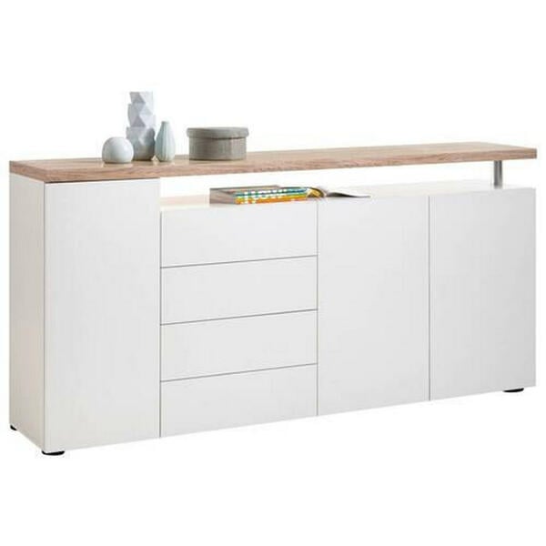 Bild 1 von Xora Sideboard weiß, sonoma eiche , View , Holzwerkstoff , 3 Fächer , 4 Schubladen , 180x94x38 cm , Nachbildung , Beimöbel erhältlich , 000887040601