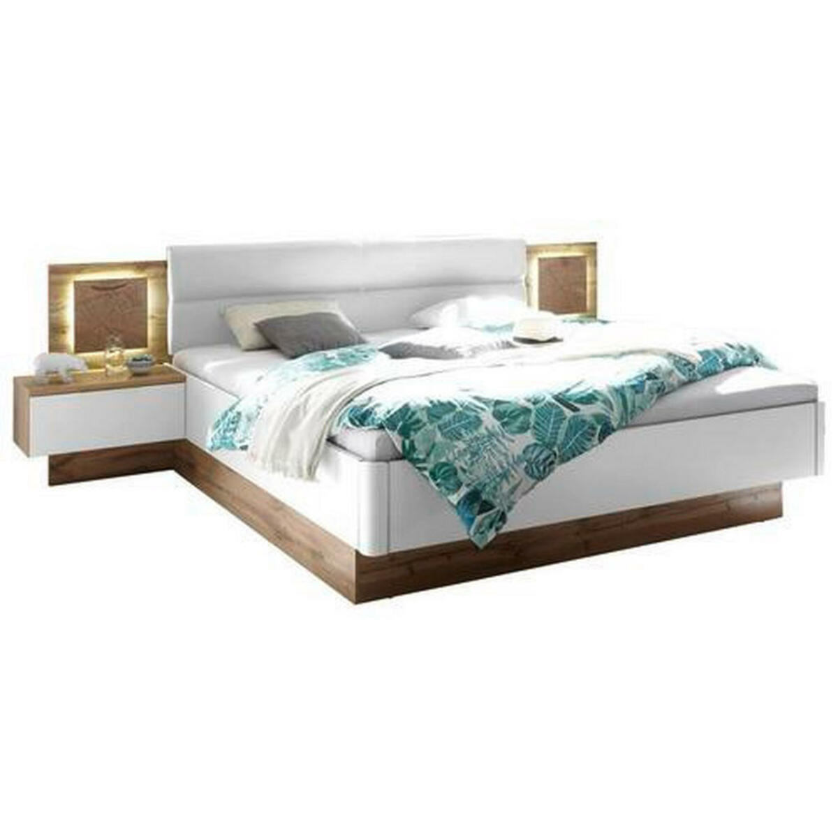 Bild 1 von Carryhome Bettanlage , Capri , Weiß, Eichefarben , Textil , 180x200 cm , beschichtet,Nachbildung , gepolstertes Kopfteil, Beleuchtung,gepolstertes Kopfteil, Beleuchtung,gepolstertes Kopfteil, Beleuc