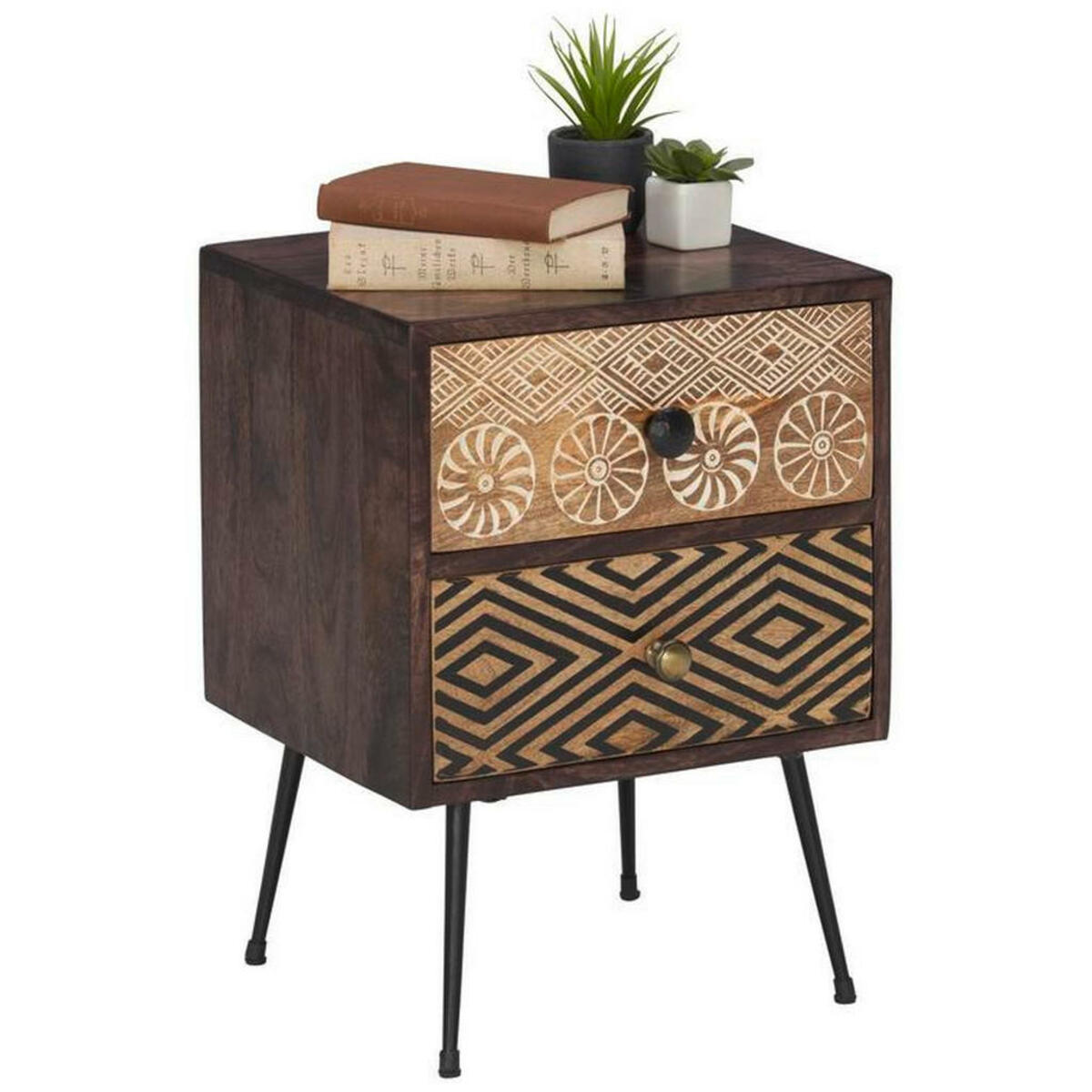 Bild 1 von Landscape Kommode mangoholz massiv multicolor, dunkelbraun , Tamani , Holz, Metall , 2 Schubladen , 40x55x35 cm , antik,lackiert,Echtholz , Beimöbel erhältlich , 000377007303