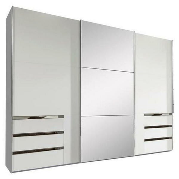 Bild 1 von Livetastic Schwebetürenschrank 3-türig weiß , Level 36A 300Cm Weiss/spiegel , Holzwerkstoff , 6 Schubladen , 300x216x65 cm , Nachbildung , umfangreiches Zubehör erhältlich, in verschiedenen Grö