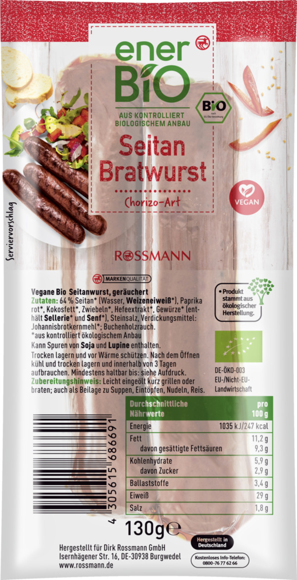 Bild 1 von enerBiO Seitan Bratwurst Chorizo Art