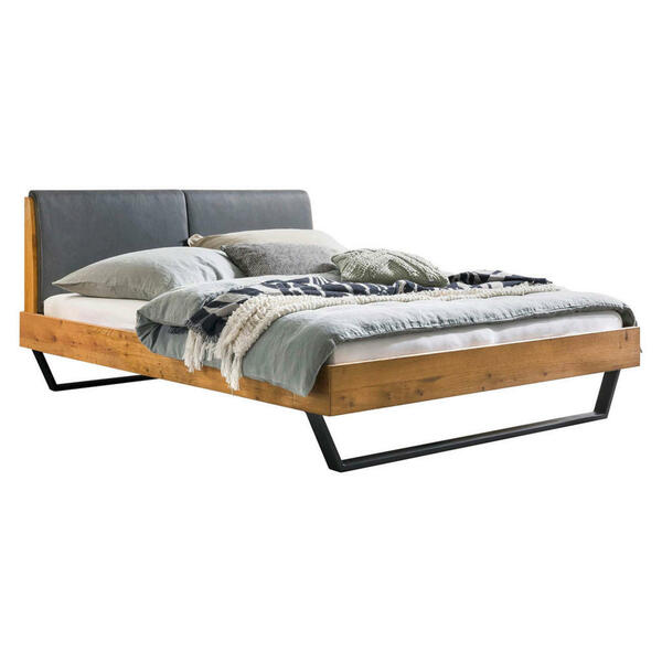 Bild 1 von Hasena Bett wildeiche massiv 160/200 cm , Pietro , Anthrazit, Eichefarben , Holz , 160x200 cm , pulverbeschichtet,geölt,Lederlook,Echtholz , 001972015802