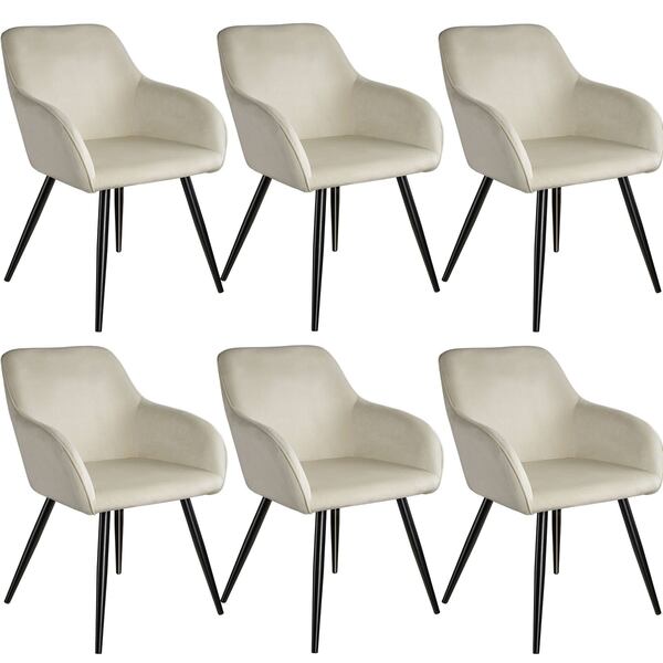 Bild 1 von 6er Set Stuhl Marilyn Samtoptik, schwarze Stuhlbeine schwarz/crème