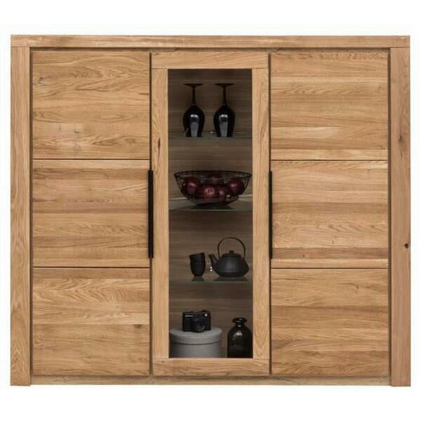 Bild 1 von Carryhome Highboard eiche teilmassiv eichefarben , Greta , Holz, Glas , 9 Fächer , 160x141x40 cm , geölt,Echtholz, Nachbildung, teilmassiv , Typenauswahl, Beimöbel erhältlich , 001427009402