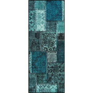 Esposa Fußmatte 75/190 cm graphik türkis , Vintage Patches Türkis 088752 , Textil , 75x190 cm , rutschfest, für Fußbodenheizung geeignet , 004336019898