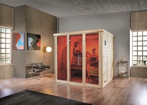 Weka Design-Sauna Kemi Panorama 3 mit Glastür, 2 Fenstern und Saunaofen