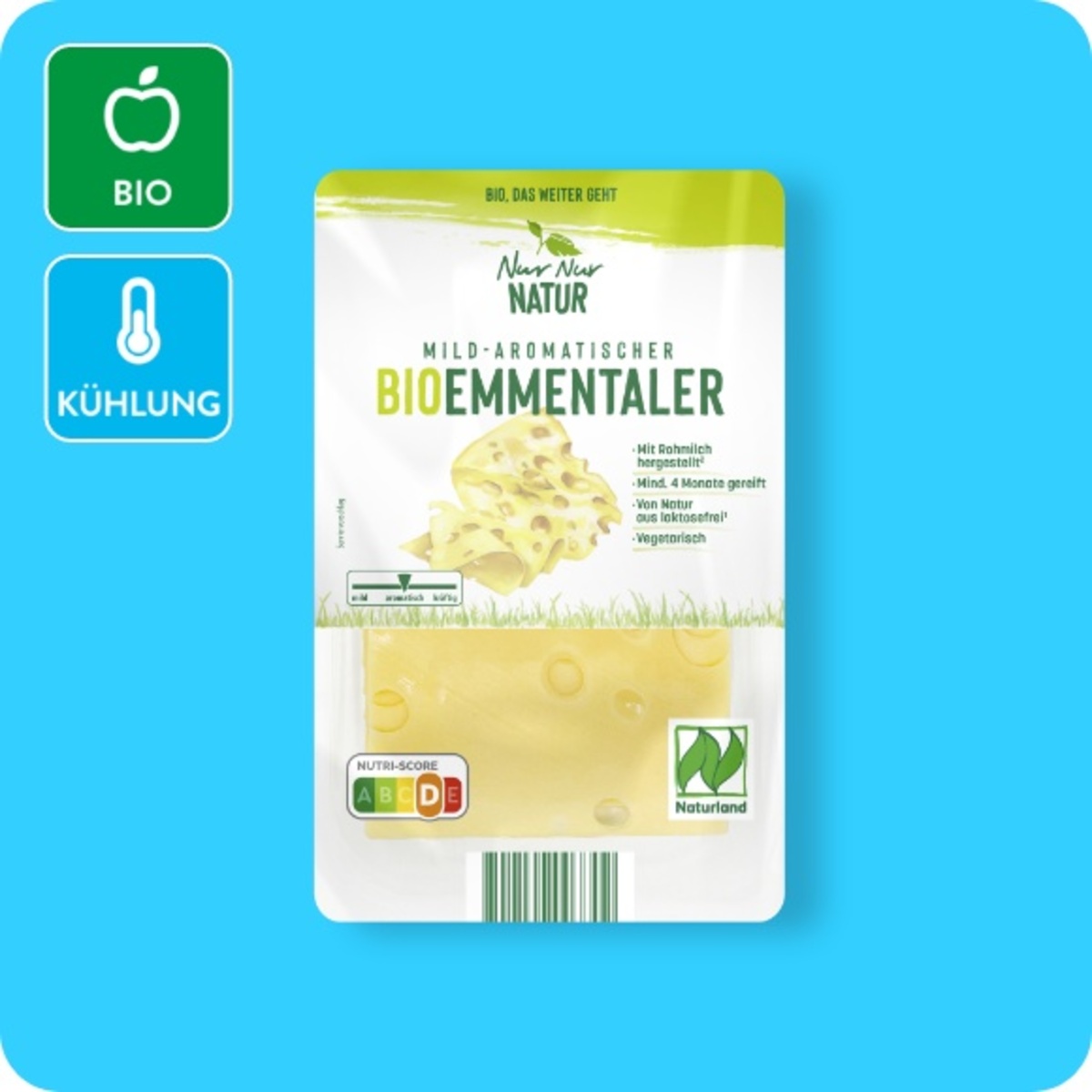 Bild 1 von NUR NUR NATUR Bio-Heumilch-Käsescheiben, Emmentaler oder Bergkäse