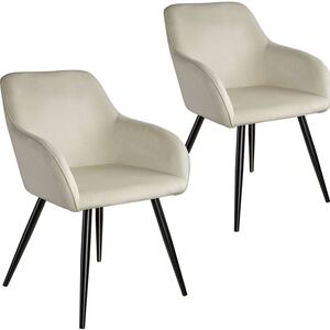 2er Set Stuhl Marilyn Samtoptik, schwarze Stuhlbeine schwarz/crème