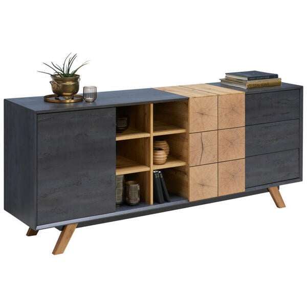 Bild 1 von Carryhome Sideboard eiche eichefarben, dunkelgrau , Kik , Holzwerkstoff , 3 Fächer , 3 Schubladen , 180x75x40 cm , geölt, 3D-Folie,Nachbildung , Beimöbel erhältlich , 002798002001