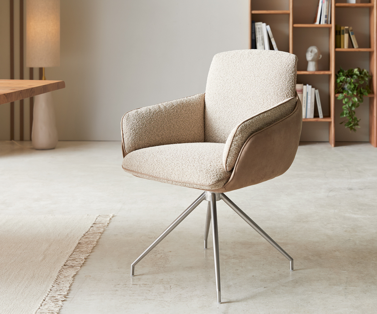 Bild 1 von Drehstuhl Luan-Flex mit Armlehnen Materialmix Schlamm Kreuzgestell konisch Edelstahl 180° drehbar