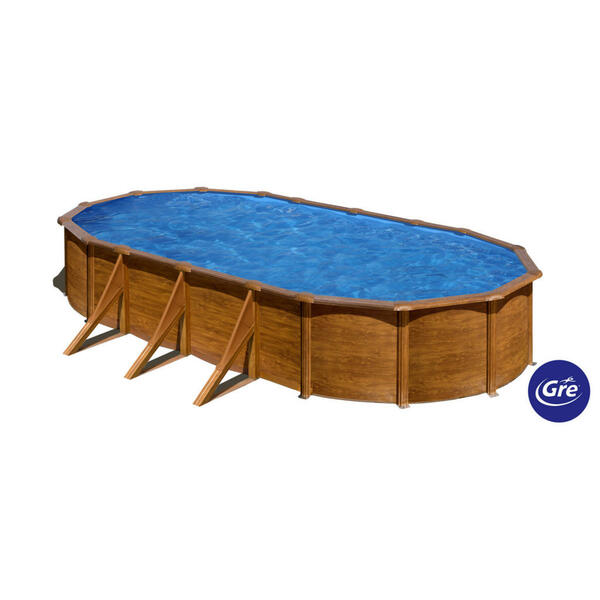 Bild 1 von Gre Pool-Set 2024, Blau, Braun, Metall, Kunststoff, Holzoptik, 375x120x730 cm, Freizeit, Pools und Wasserspaß, Pools, Aufstellpools