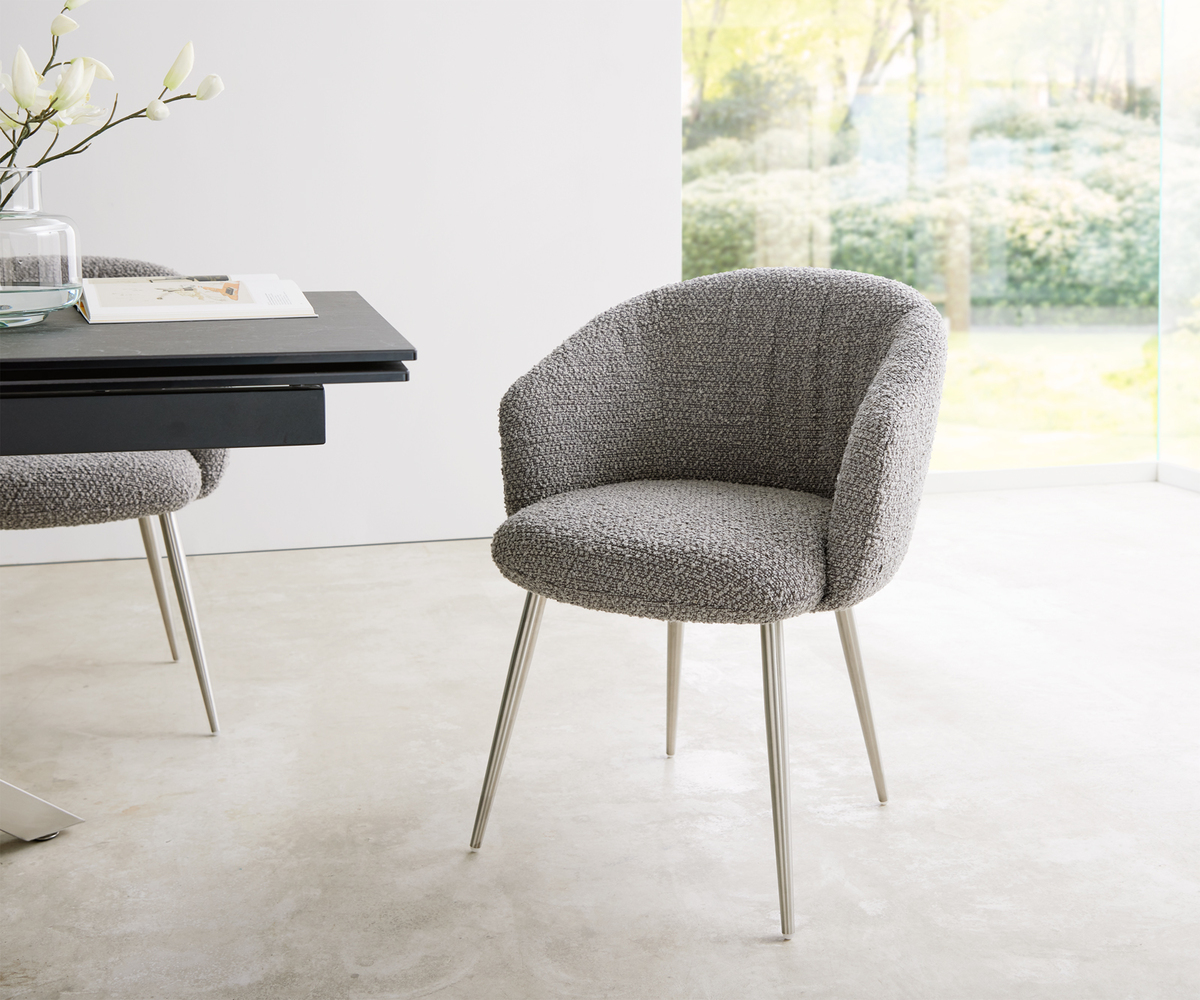 Bild 1 von Armlehnstuhl Caja-Flex Bouclé Silbergrau 4-Fuß konisch Edelstahl Taschenfederkern