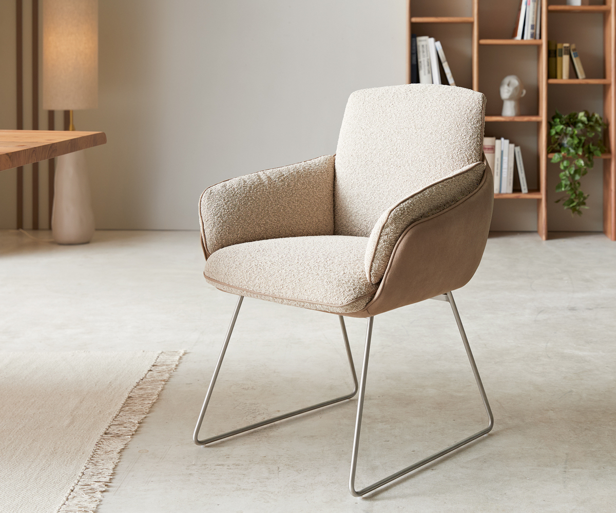 Bild 1 von Esszimmerstuhl Luan-Flex mit Armlehnen Materialmix Schlamm Kufengestell Edelstahl