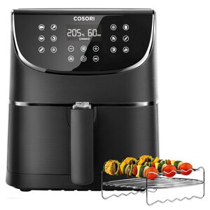 Cosori Premium 5,5-Liter Heißluftfritteuse CP158-AF-RXB mit 5x Spießen und Spießablage Schwarz