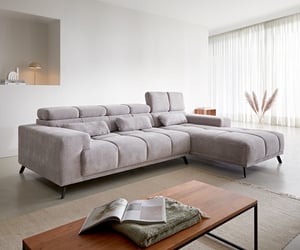 Ecksofa Ordino 285x200 Cord Silbergrau Ottomane rechts elektrische Sitztiefenverstellung