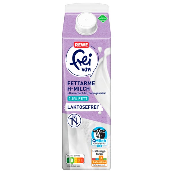 Bild 1 von REWE Frei von Fettarme H-Milch laktosefrei 1,5% 1l