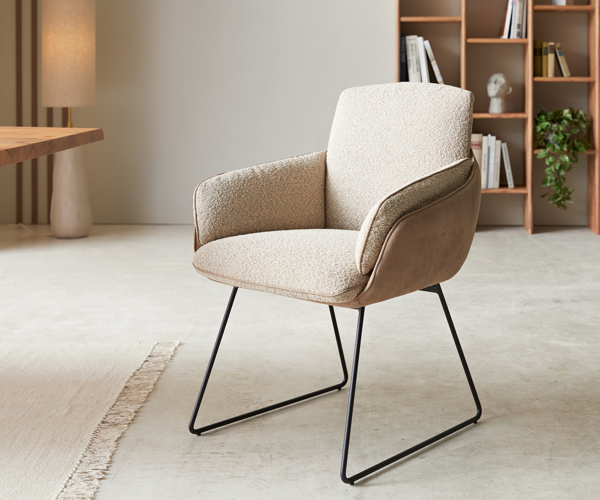 Bild 1 von Esszimmerstuhl Luan-Flex mit Armlehnen Materialmix Schlamm Kufengestell Schwarz