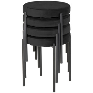 HOMCOM 4er-Set Esszimmerhocker Esszimmerstühle Stapelbar Thekenhocker mit gepolstertem Sitz Rundhocker Samt Schwarz 41,5 x 41,5 x 46 cm